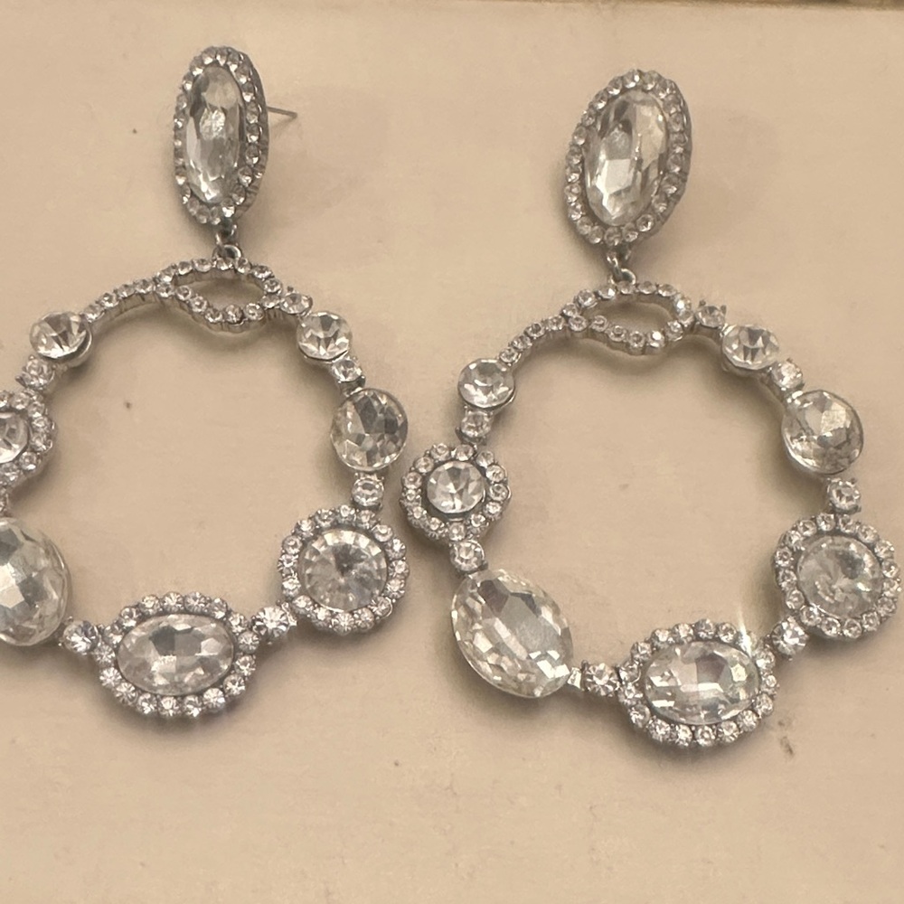 Elegant Silver Crystal Hoop Earrings